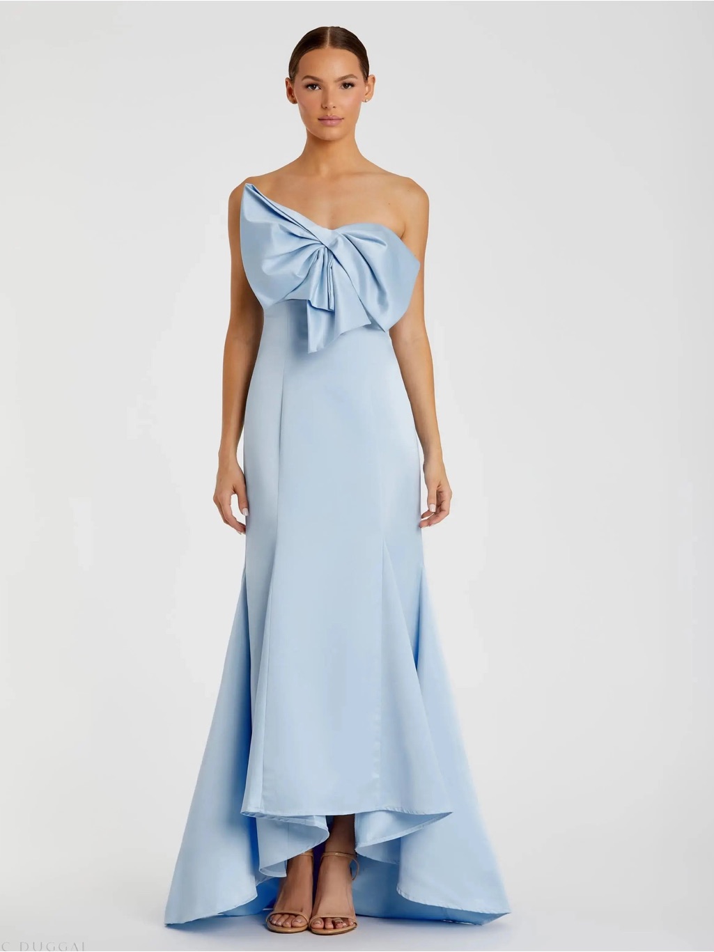 Mac Duggal Light Blue Strapless Bow Mermaid Gown